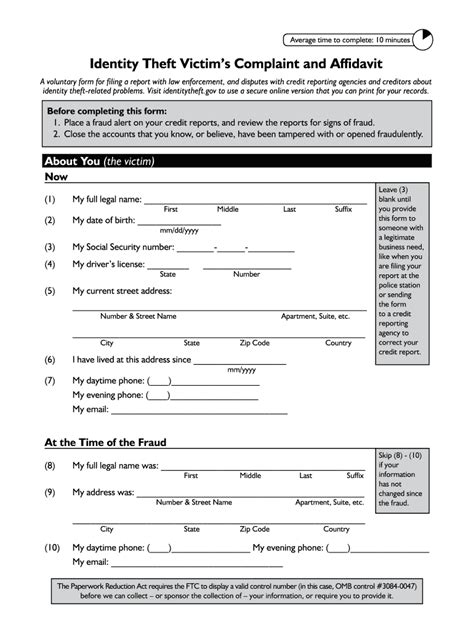ftc identity theft affidavit form pdf